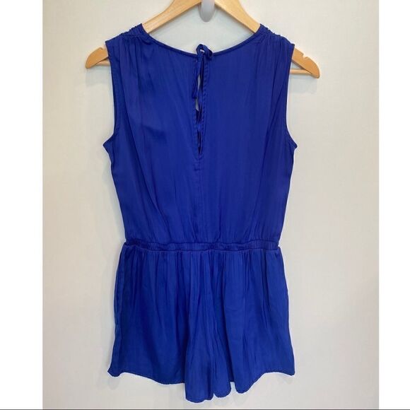 Loft V Neck Keyhole Back Silky Romper Royal Blue - Picture 4 of 10